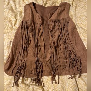 Women Faux Suede Open-Front Vintage Tassel Vest